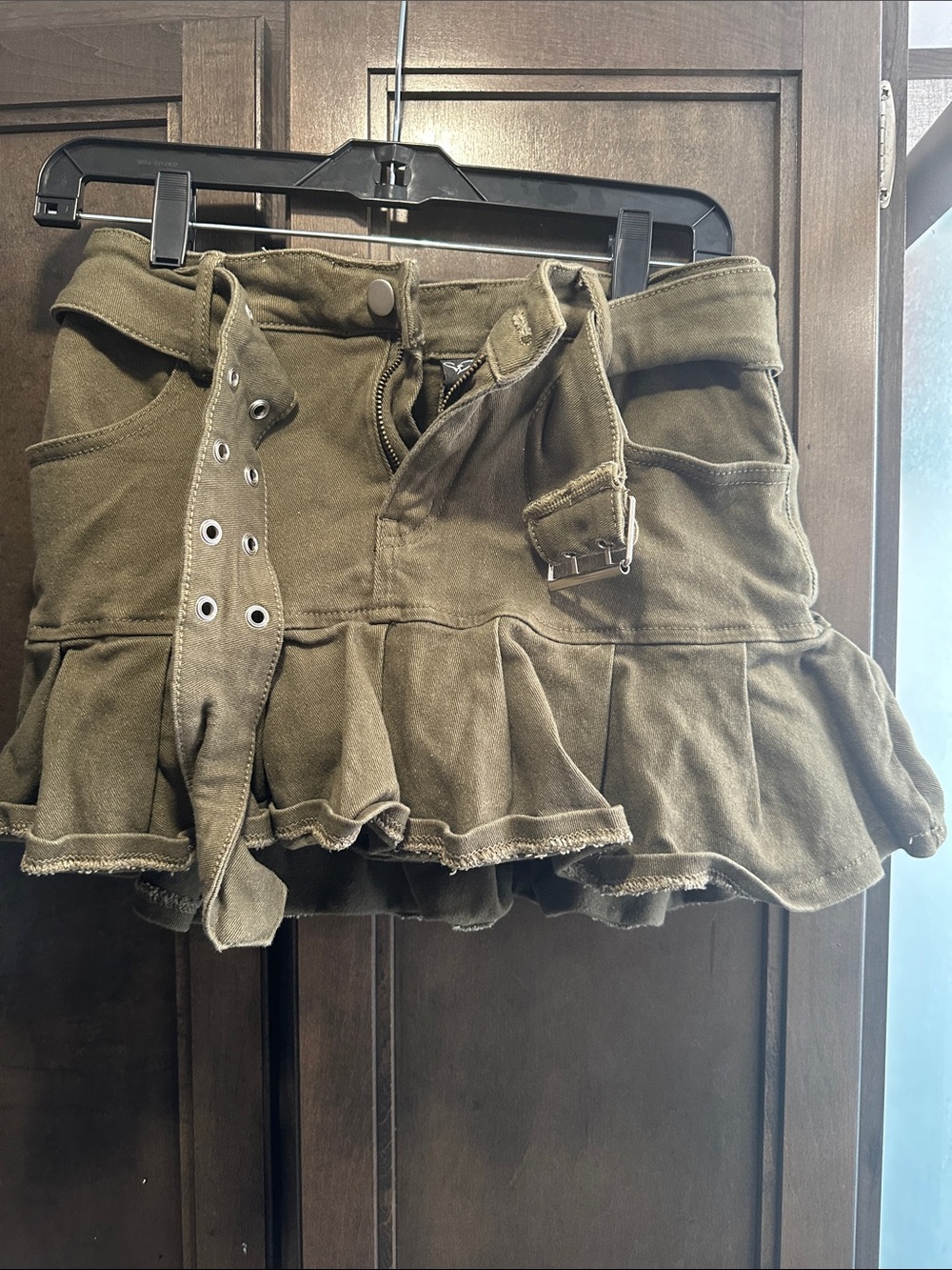 Windsor Olive Green Mini Skirt with Belt Detail